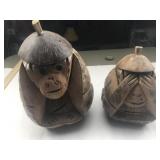 Pair of Carved Monkey Coconuts