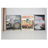 3 Hardback Books 1 Harley 2 Corvette