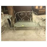 Vintage Iron Bench and 2 Side Tables Green