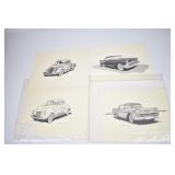 4 Vintage Car Sketches