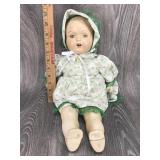 Old Composition Doll Rolling Eyes White / Green