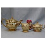 Sadler Gold w Cream Teapot Sugar & Creamer Set