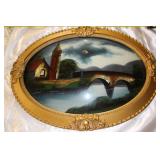 Antique Oval Reverse Painting on Convex Glass Antique Oval Reverse Painting on Convex Glass