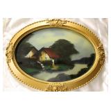 Antique Oval Reverse Painting on Convex Glass Antique Oval Reverse Painting on Convex Glass