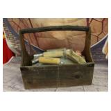 Vintage Wooden tool box w contents Vintage Wooden tool box w contents