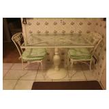 Rod Iron Glass Table w / 4 Chairs and cushions Rod Iron Glass Table w / 4 Chairs and cushions