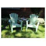 2 Plastic Green Adirondack and side table 2 Plastic Green Adirondack and side table