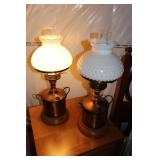 2 Vintage Brass Milk Glass Lamps 2 Vintage Brass Milk Glass Lamps
