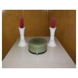2 CandlesW/holders & large 3 wick Candle w/holder 2 CandlesW/holders & large 3 wick Candle w/holder