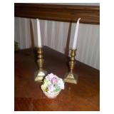 Bone China Flowers 2/ Brass Candle Stick holders Bone China Flowers 2/ Brass Candle Stick holders