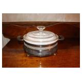 Corning Ware dish and Silver plated holder Corning Ware dish and Silver plated holder