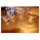 4 Cornflower Stem Glasses, Vase & Candy Dish 4 Cornflower Stem Glasses, Vase & Candy Dish