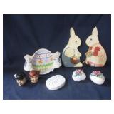 Easter items and salt and pepper faces