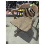 Vtg Solid Wood Office Chair w Wheeled  Base