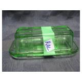 vintage green glass butter dish
