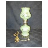 Hurricane Lamp Brass w green colored glass