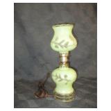 Hurricane Lamp Brass w green colored glass