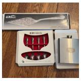 Silver plate utensils/ flask