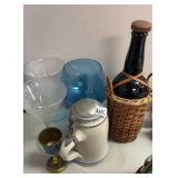 Vintage stein, wine glasses, chalice