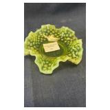 Uranium glass hobnail dish with etching