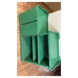 Green wooden shelving unit