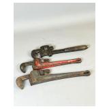Three Heavy-Duty Pipe Wrenches