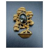 Gold-Toned Tree Pin With Stone Accent