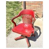 Red Wooden Swivel Office Chair