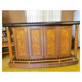 Carved Wood and Leather Bar Unit