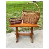 Wooden Bench and Two Wicker Baskets