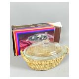 Pyrex Oval Glass Dish with Wicker Basket