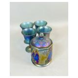Iridescent Glass Goblet and Jar Set