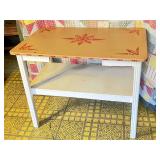 Wood Table With Red Star Pattern Design