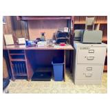 Office Desk With Accessories and File Cabinet