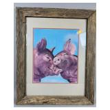 Framed Pig Artwork With Rustic Wooden Frame