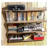 Wooden Shelf Unit with Books and Cassettes