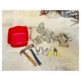 Tools, Chains, and Red Plastic Tub