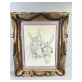 Framed Drawing of Mules by B. Shields