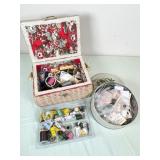 Sewing Basket and Tin with Supplies