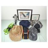 Hats and Framed Wall Artwork