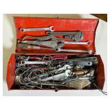 Red Metal Toolbox With Hand Tools