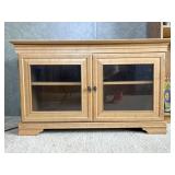 Wooden Media Console With Glass Doors