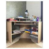 Corner Desk With Shelving and Lamp