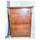 Oak Five-Drawer Dresser with Carved Details