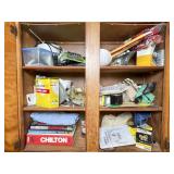 Wood Cabinet With Assorted Tools and Items