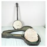 Vintage Banjo with Case and Sheet Music