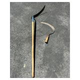 Wood-Handled Scythe and Sickle Set