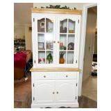 White Hutch With Glass Doors and Wood Trim