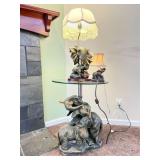 Elephant-Themed Glass Top Table with Lamps