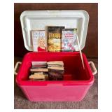 Red Coleman Cooler With Books Assortment
